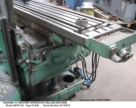 kearney & trecker plain horizontal mill, model 550TF-20, wide knee, 2-screws, table 19.5 inch x 96 inch, mono lever control, speeds15-1500 rpm, Serial 57-1001-13, CU Side Controls