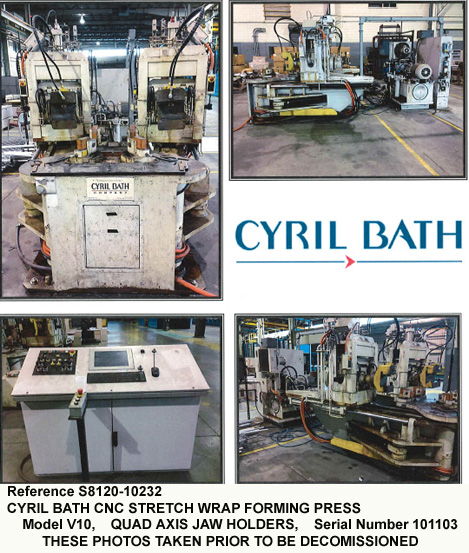 10 tons, Cyril bath V10 CNC Extrusion Stretch Wrap Forming Press Machine, Distance between jaws 113", Jaws Rotate, Swing Right - Left and Tilt up-down, rise and fall each, Independent Arm Movement, Serial Number 101103, [S8120-10232]