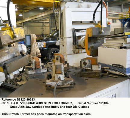 10 tons, Cyril Bath V10 CNC Extrusion Stretch Wrap Forming Press Machine, Distance between Jaws 113", Jaws Rotate, Swing Right - Left - Tilt Up Down, Rise and Fall, each Arm is Independent Movement, with Nova Tooling Changeover Unit, Serial Number 101104, [S8120-10233]