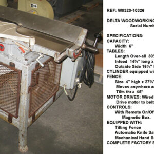 delta woodworking jointer, 6" wide x 30½" bed, 1hp 1-ph-belt drive, Serial Number 66-4455, F-Rside