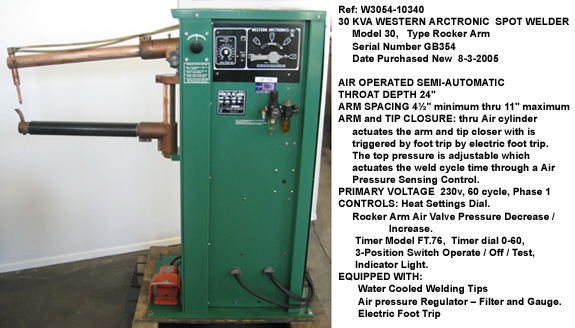 10340 1 western arctronic air op semi auto spot weldermdl 3030 KVA thr24 inOH 4.5 11.5 in230v 1ph elect ft tripSerial GB354 RightS - Century Machinery