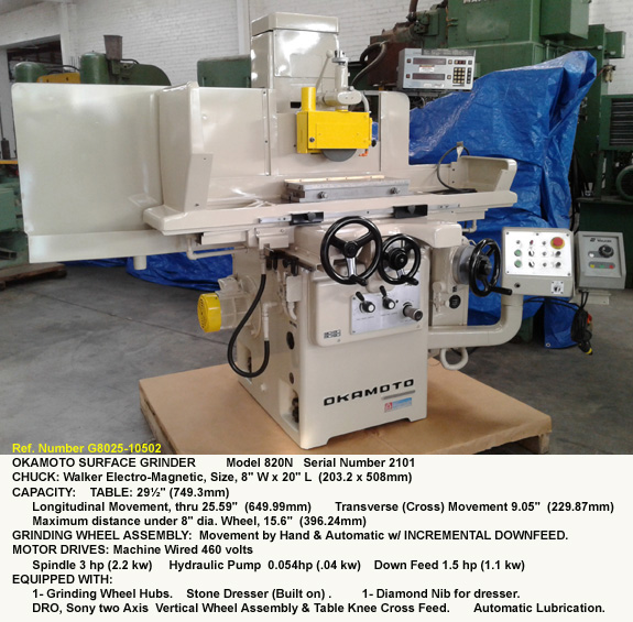 8" x 20" Okamoto Reciprocation Table Surface Grinder, Model 820N, Power Feed 3-axis, Incremental Down Feed, DRO, Serial Number 2101 [G8025-10502]