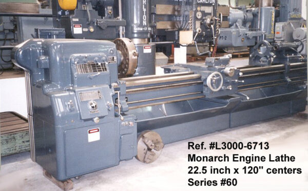 22½" sw x 120" cc, Monarch Engine Lathe, Series 60, Swing Cross Slide 10", Taper Attachment, 4-Jaw Chuck, Serial Number 44042, [L3000-6713]