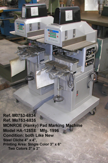 Monode Hanky Pad Marking Machine, Model HA-125SE, Steel Cliche 4" sqare, Die Pad 2" x 7.85", 2-Doctor Blade,Two Colors, Serial Number 85-5146 [M0753-6834]