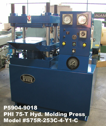 75 Ton capacity, Phi Hydraulic Molding Press, 4 Post, Bed 19" x 28", Stroke 8", Heated Platens 18½" x 18½", Model S75R-253C-4-Y1-C, Serial Number 70-6-033 [P5904-19018]