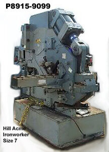 9099 hill acme univ ironworker mdl 7 125T hyd punch shear coper bar 6 in x 6 in x 0.625 in angle cut 18 in throat Serial 503357 - Century Machinery