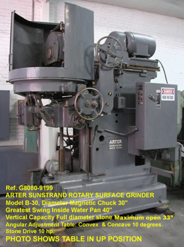 30-inch-used-Rotary-Surface-Grinder-Arter-B30-Swing-in-Pan-40-inch-Maximum-Height-under-Stone-33-inch-Power-Elevation-Sn-3289-view-Knee-upRef 9199-1