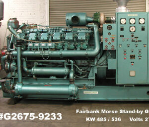 485 and 536 KW Fairbanks Morse Stand By Diesel Generator, Model 500T-12V, KVA 606 & 669, Voltage 277 and 480 Three Phase, 2-Turbocharged, Non Contact Cooling, with Above Gound 500 gallon Storage Tank, Serial Number 88286FM [G2675-9233]