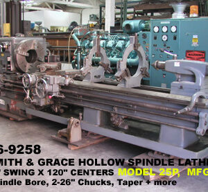 28" swing x 120" center Dean Smith & Grace Hollow Spindle Gap Bed Engine Lathe, 32" Swing in Gap, Thru Hole 10.9", Front & Rear Chucks, Taper, Inch-Metric, Serial Number 41565-7-81 [L4106-9258]