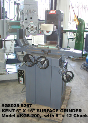 6" x 12" Kent Reciprocating Table Surface Grinder, Model KGS-200, Permanent Magnetic Chuck 6" x 16", Longtudinal Table Travel 16", Table Knee Cross Travel 6.75", Spindle Head Vertical Travel16", Serial Number 800135-2 [G8025-9267]