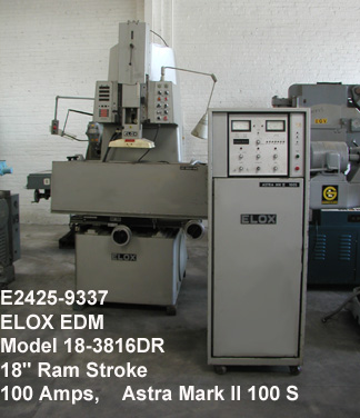Elox 100 amps, Conventional Ram Type Electrical Discharge Machine, (EDM) Astra Mark II 100s, DRO Control, Work Area16" x 38", Model 18-3816-DR, Serial Number 003956 [E2425-9337]
