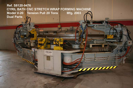 20 Tons, Cyril Bath CNC Dual Parts Extrusion Stretch Wrap Forming Press Machine, model V-20, Distance between primary jaws 168", Distance between second jaws 92.5", Carriage travel 39", Serial M10307 [S8120-9476-1]