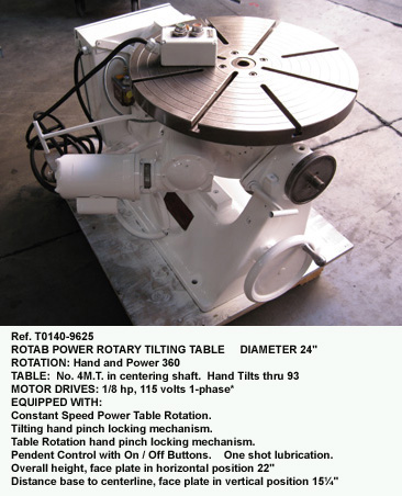 rotab-power-rotary-tilting table-diameter-table-24-inch-Power-rotation-hand-tilting-height-22-inch-horizontal-center-face-plate-vertical-position-14.250-inch-Serial-number-489-reference-9625-7, table 90 degrees