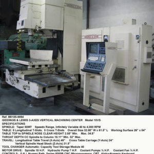 Giddings & Lewis 3-Axis Vertical Machining Center, (VMC), Model 10VS, Bed 26" x 54", X-48", Y-24", Z-31.5", Variable Spindle Speeds 30-4,000 rpm, 40 ATC, 50 MT, Control AB8000C, 15 hp, Serial Number 914-74-91 [M0185-9894]