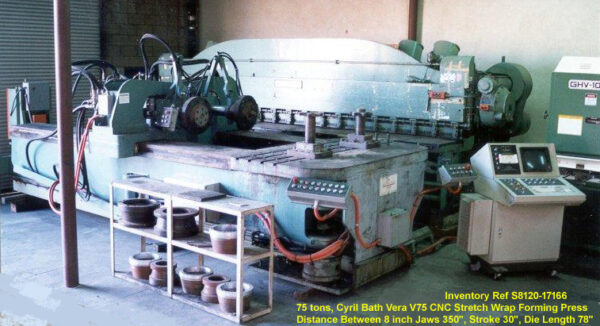 75 tons, Cyril Bath Vera V75 CNC Stretch Wrap Forming Press, Distance Between 8 inch Jaws 350", Stroke 30", Die Length 78", Serial Number 80204, [S8120-17166]