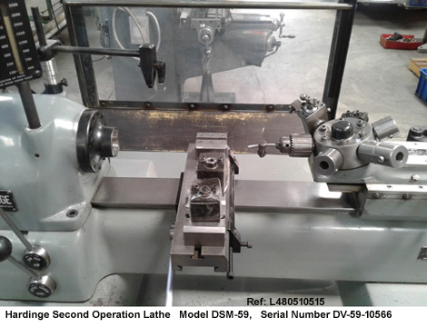 hardinge second-operation super precision lathe, model DSM-59, swing 9 in, sw cross slide 6 in, hole 1.250 in, VS 150-3500 rpm,6-posit turret, Serial DV-59-105, Cross Slide & Turret, 10515-7