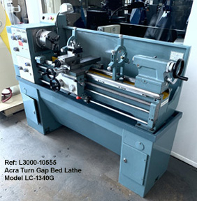 10555 2 acra turn gap bed lathe model LC 1340G 13 inch swing x 40 inch cc sw gap 18 in 60 2000 rpm in mm thru hole 1.563 inSerial 97272 RE F - Century Machinery