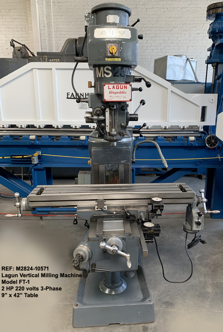 lagun-FT-1-vertical-milling-machine-power-feed-9-inch-x-42-inch-table-spindle-speeds-55-2940-rpm-2-hp-Serial-SE8702.-F. Ref 105712-1
