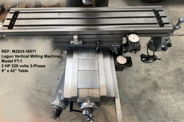 lagun-FT-1-vertical-milling-machine-power-feed-9-inch-x-42-inch-table-spindle-speeds-55-2940-rpm-2-hp-Serial-SE8702. Down-view- Knee & Table, Ref 10571-9