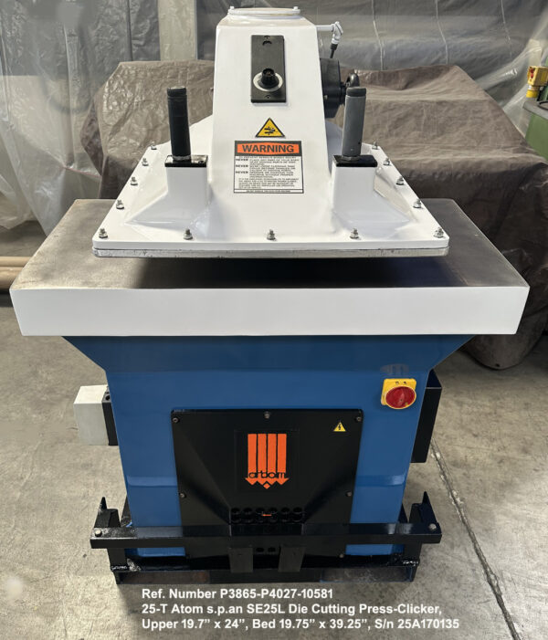 25-Ton Atom s.p.an Model SE25L-T25 Clicker Die Cutting-Press, Ref 10581-1, Front view