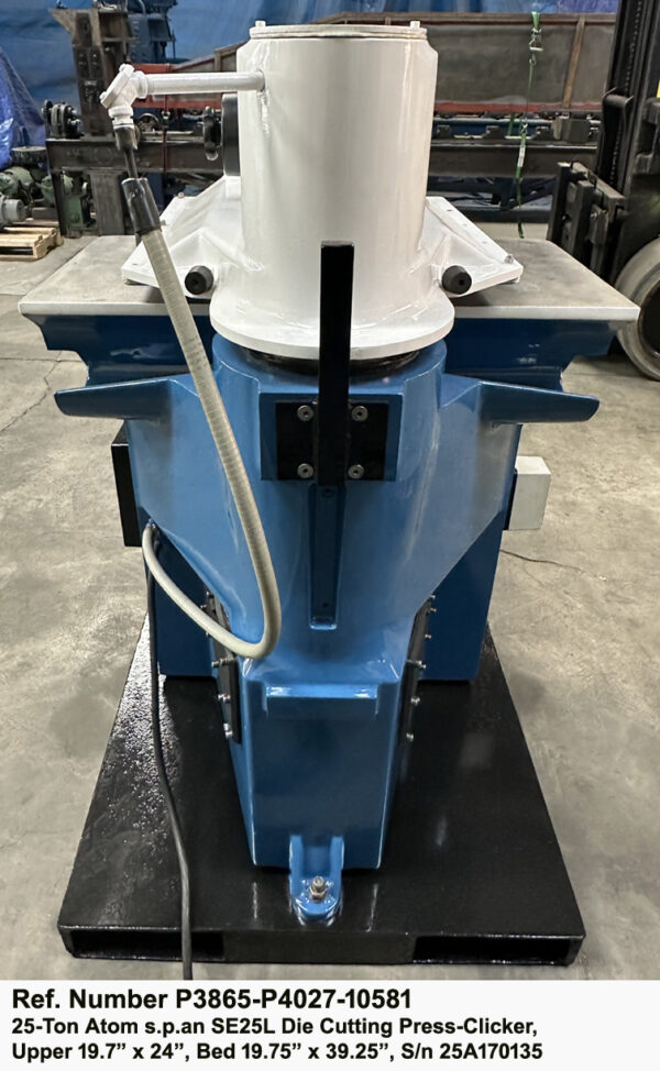 25-Ton Atom s.p.an Model SE25L-T25 Clicker Die Cutting-Press, Ref 10581-4, Riear view
