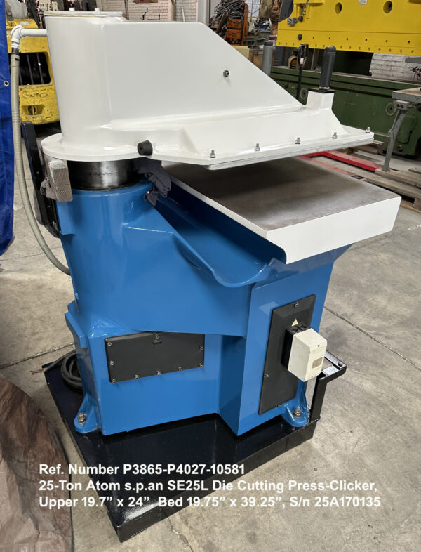 25-Ton Atom s.p.an Model SE25L-T25 Clicker Die Cutting-Press, Ref 10581-5, Rear to Left side view