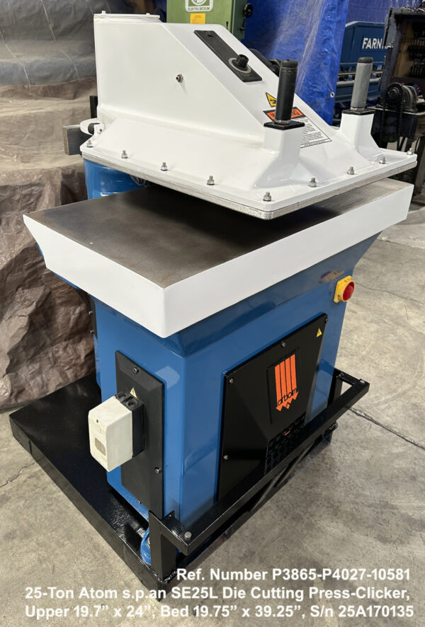 25-Ton Atom s.p.an Model SE25L-T25 Clicker Die Cutting-Press, Ref 10581-7, Left to Front view