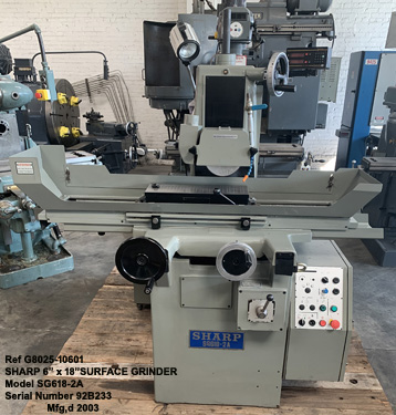 Sharp-6-inch-x-18-inch-Surface-Grinder-Model-SG618-2A-Table-Longitudinal-Feed-Hand-and-Hydraulic-Serial-92BX233-Mfg-2003-inventory-reference-10601-1-F