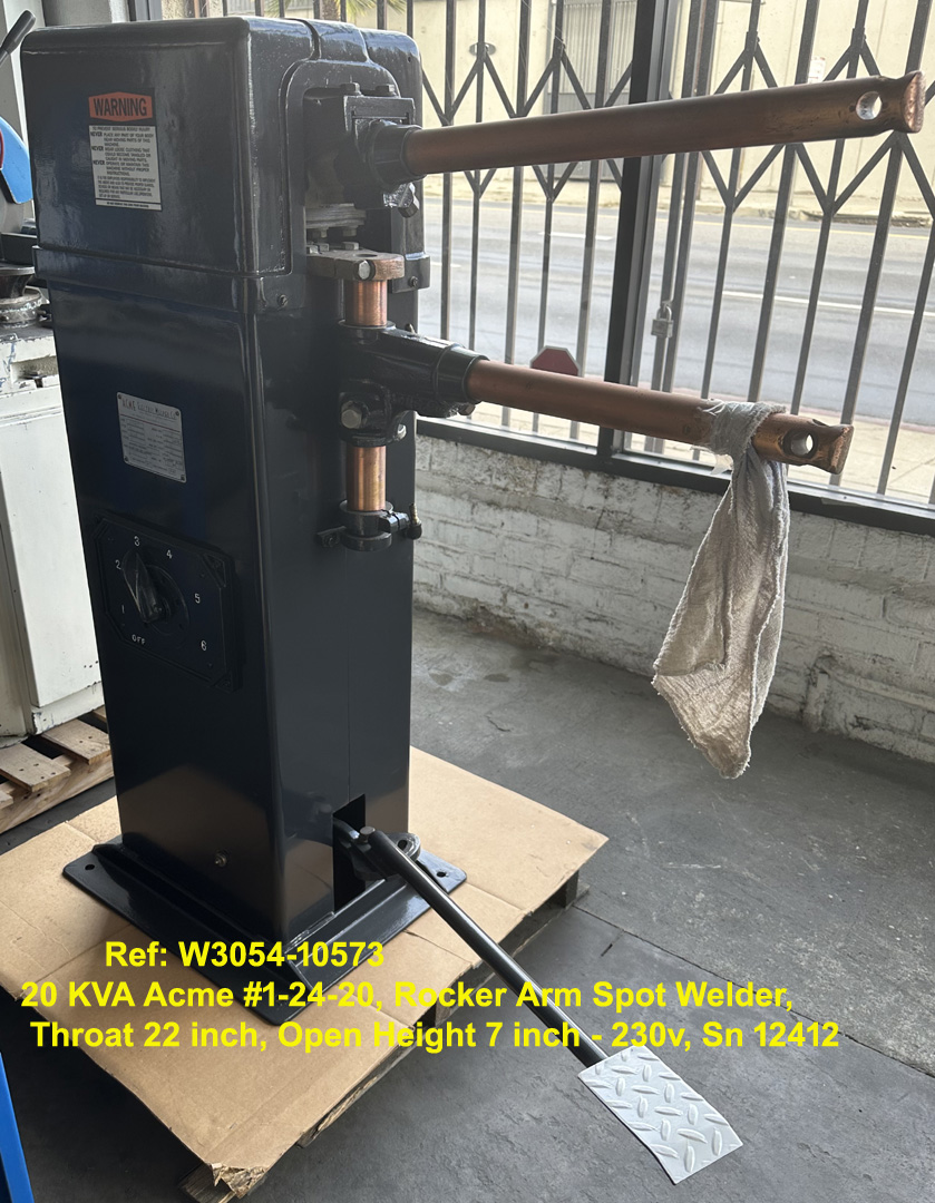20 KVA Acme model 1-24-20 Spot Welder,Rocker Arm, Throat 24 inch, Gap 5 inch - 230 volts Sn 12412, Front view, Ref 10573-1