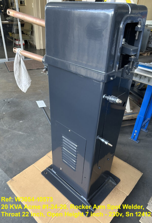20 KVA Acme model 1-24-20 Spot Welder,Rocker Arm, Throat 24 inch, Gap 5 inch - 230 volts Sn 12412, Rear view to Right Side, Ref 10573-4