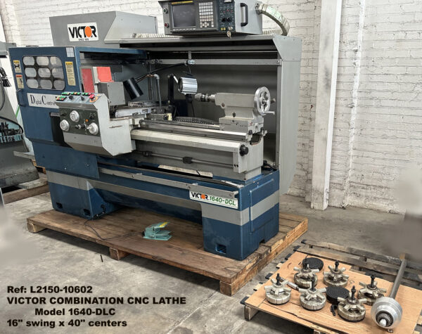 Victor-16-inch-x-40-inch-Combinatiohn-CNC-Lathe-Model-1640DLC-with-8-position-turret-8-inch-Chuck-5-C-Collet-Draw-Bar-Serial-Number-YD1641003-F-RE-with-Tooling, - 10602-1