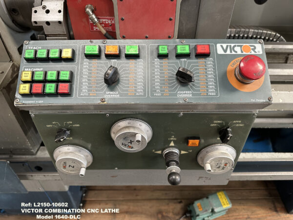 Victor-16-inch-x-40-inch-Combinatiohn-CNC-Lathe-Model-1640DLC-with-8-position-turret-8-inch-Chuck-5-C-Collet-Draw-Bar-Serial-Number-YD1641003-Op-Clt-on-Carriage - 10602-11