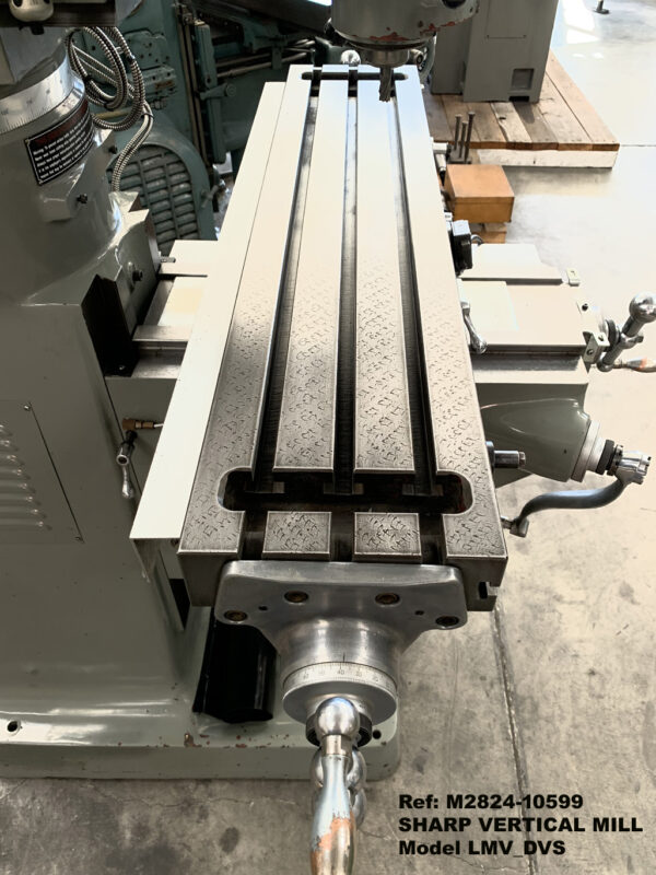 sharp-LMV-DVS-vertical-milling-machine-power-feed-9-in-x-42-in-table-vari-speed-60-4500-rpmDRO-power-draw-bar-3-hp-Serial-Hd-10927389-Knee-20327564-Table-L-end Ref 10599-11