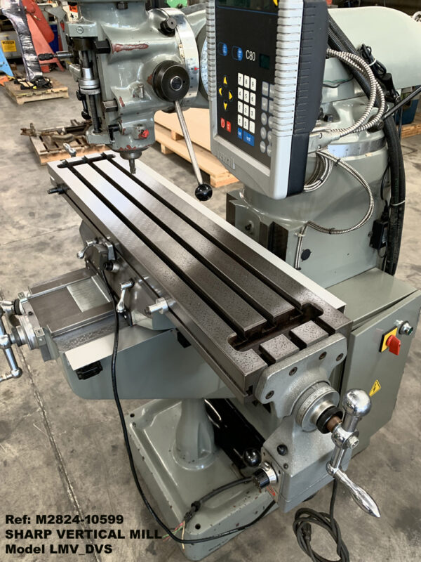 sharp-LMV-DVS-vertical-milling-machine-power-feed-9-in-x-42-in-table-vari-speed-60-4500-rpmDRO-power-draw-bar-3-hp-Serial-Hd-10927389-Knee-20327564-Dwn-F-RS-Table-Knee-F Ref 10599-9