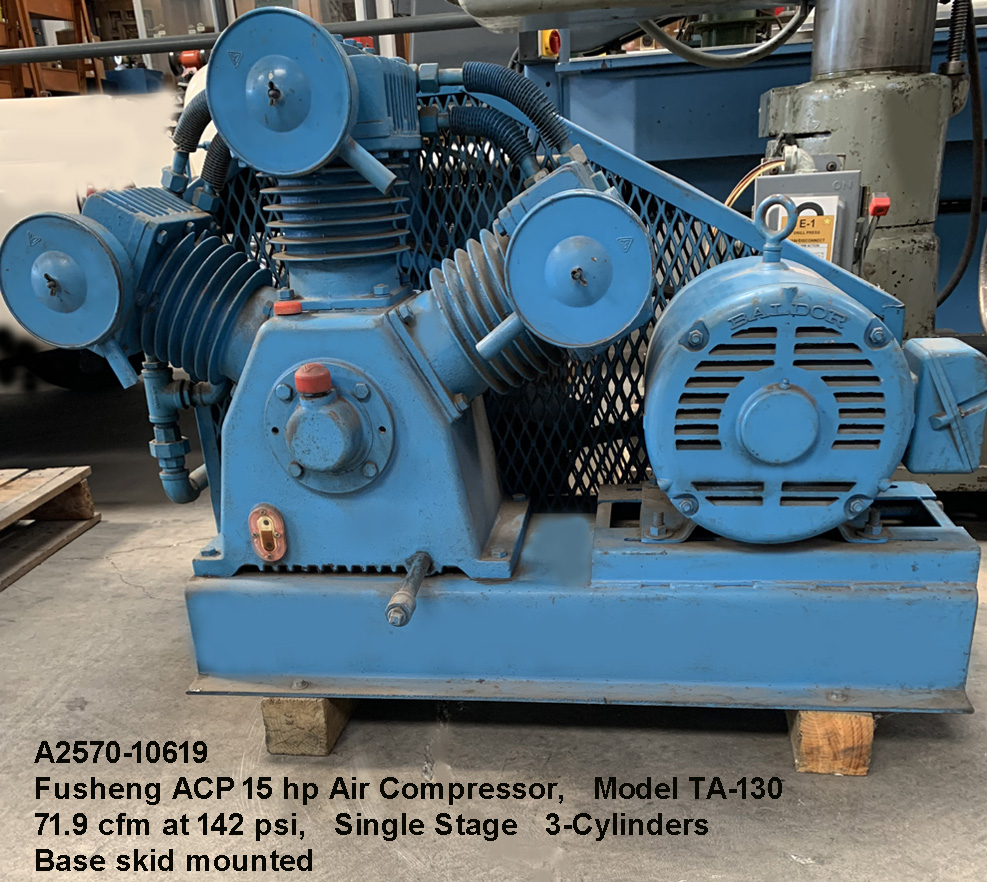 Fusheng-ACP-15-hp-Air-Compressor-Model-TA-130-71.9-cfm-at-142-psi-Single-Stage-3-CylindersBase-skid-mounted-Serial-8127548-F Ref 10619-1