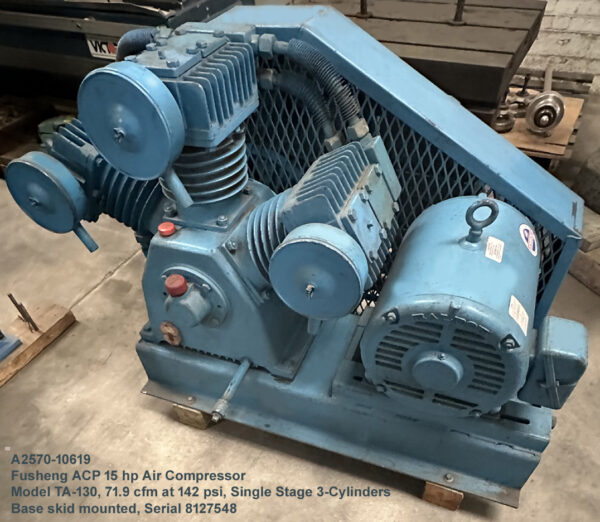 Fusheng-ACP-15-hp-Air-Compressor-Model-TA-130-71.9-cfm-at-142-psi-Single-Stage-3-CylindersBase-skid-mounted-Serial-8127548- F-Down- Ref 10619-2