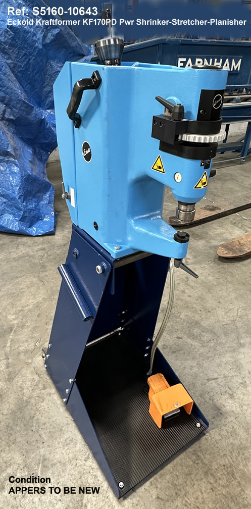 Best Eckold Kraftformer KF170PD Power Shrinking - Stretching - Planisher - Depth of Throat 6.7 inch with Single and Continuous Stroke, Adjustable Stroke Langth and Height, Date Mfg'd 2019 Like New or Very Little Use, Serial 02200.2500 (2028) Inventory Reference S5160-10643-1 Front to Left side view