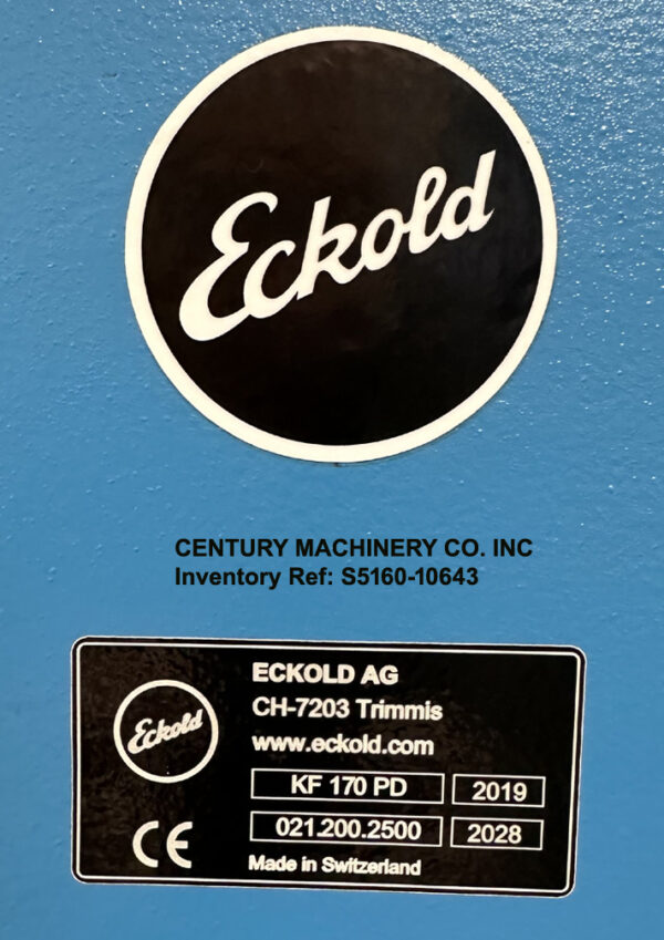Best Eckold Kraftformer KF170PD Power Shrinking - Stretching - Planisher - Depth of Throat 6.7 inch with Single and Continuous Stroke, Adjustable Stroke Langth and Height, Date Mfg'd 2019 Like New or Very Little Use, Serial 02200.2500 (2028) Inventory Reference S5160-10643-10 Close-up ID tag