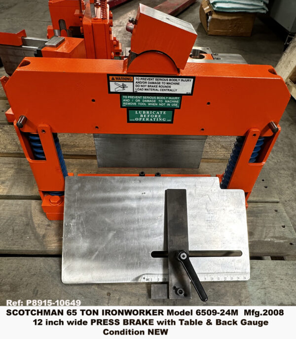 Scotchman 65T Hydraulic Ironworker Model 6509-24M with Shear 24", Angle Shear 6" x 6", Press Brake, Angle Brake Notcher, Rod Shear, plus much much more, Like New Very Little Use if Any, 10649-11, PRESS BRAKE 12"