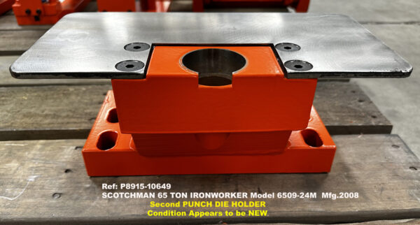 Scotchman 65T Hydraulic Ironworker Model 6509-24M with Shear 24", Angle Shear 6" x 6", Press Brake, Angle Brake Notcher, Rod Shear, plus much much more, Like New Very Little Use if Any, 10649-21, 2nd PUNCH DIE HOLDER