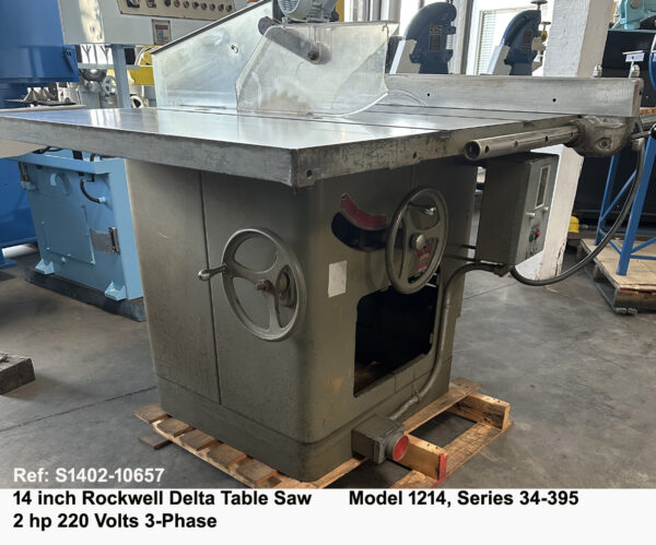 14 inch Table Saw Rockwell Delta, Model 1214, Series 34-395, 2 hp 220 v, 3 Phase, Serial Number 16-3325,, Right side to Under Table Leftside to Front view, Ref: 10657-3