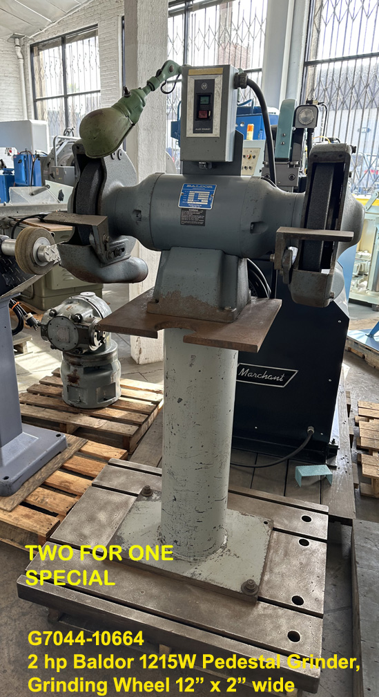 2-hp Baldor model 1215W Pedestal Grinder, Capacity Grinding Wheel 12 inch diameter x 2 inch wide with T-Slotted 28 inch x 36 inch, Reference 10664-1