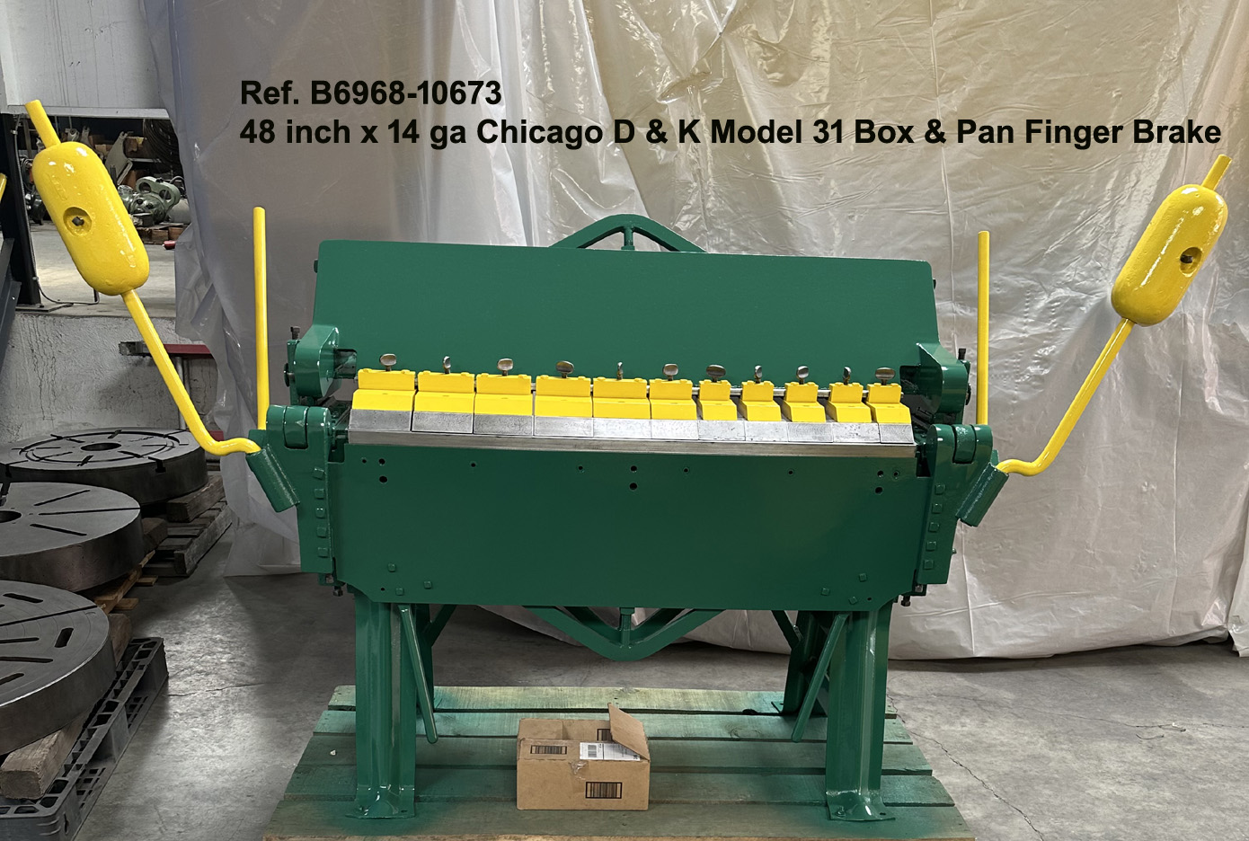 48 inch x 14 ga Chicago D & K Model L31 Universal Box & Pan Finger Brake, Sn 94938 Ref 10673-1, Front view