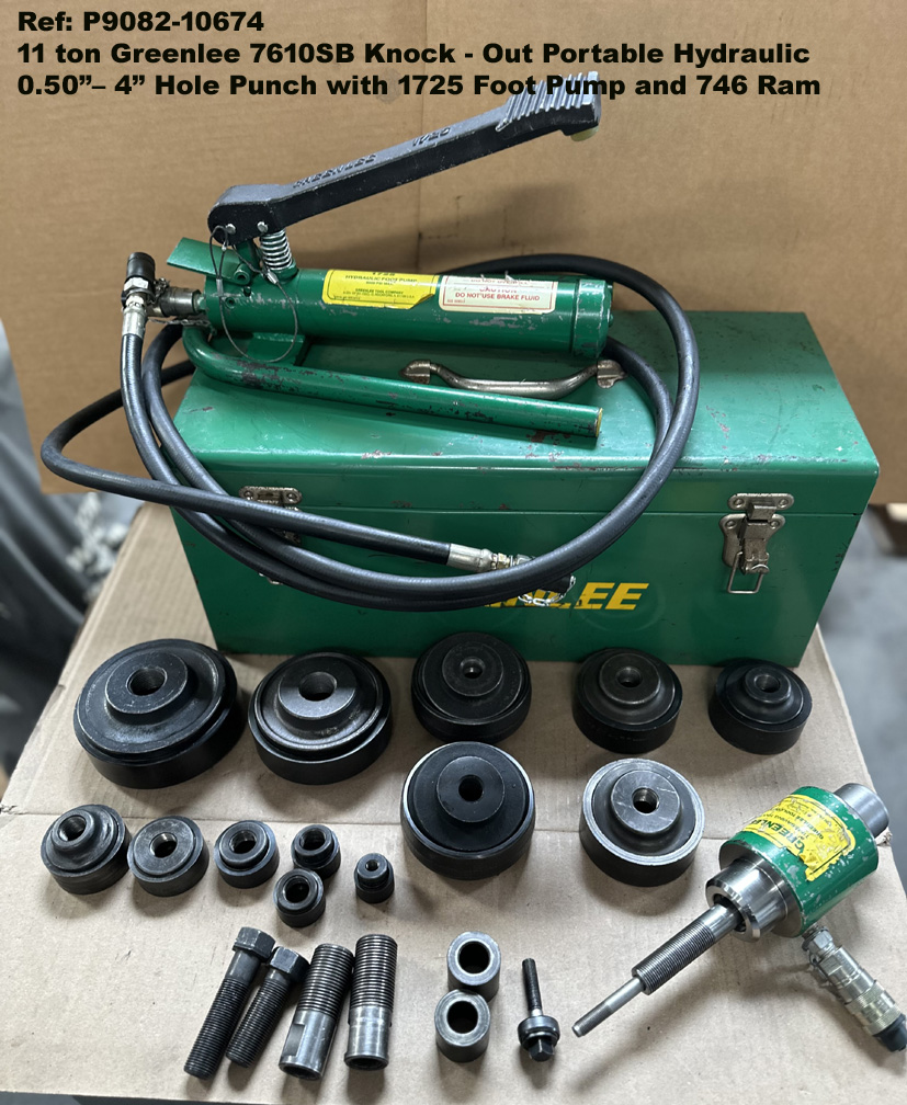 11 ton Greenlee 7610SB Knock -Out Portable Hydraulic 0.50 – 4 in Hole Punch with 1725 Foot Pump and 746 Ram., Ref 10674-1