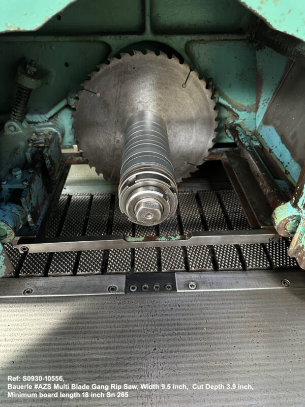 Bauerle #AZS Multi Blade Gang Rip Saw, Width 9.5 inch Depth 3.9 inch, Min board length 18 inch, Digital Contrtols, Sn 265, view Close-up Saw Arbor & Chain, Ref 10556-4