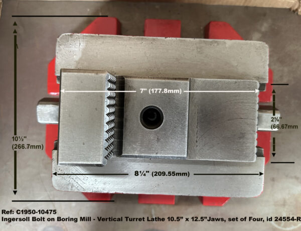 Ingersoll Bolt on Boring Mill - Vertical Turret Lathe 10.5 inch x 12.5inch Jaws, set of Four, id 24554 Ref: 10475-4 View down Jaws
