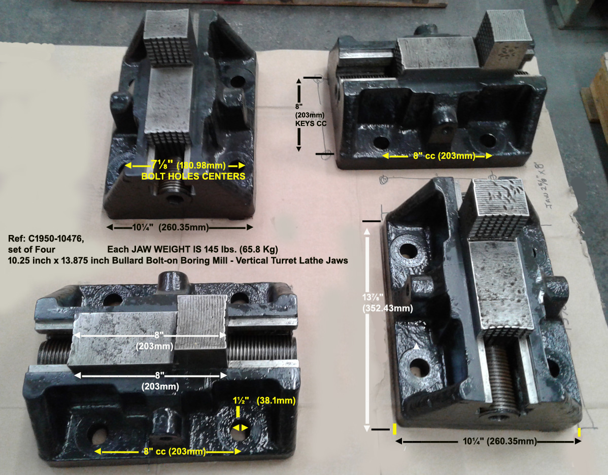 Bullard Bolt on Boring Mill - Vertical Turret Lathe 10.25 inch x 13.875 inch Jaws - set of Four Face Plate Jaws, Reference C1950-10476-1 View all jaws
