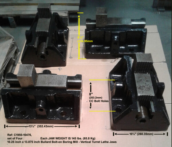 OBullard Bolt on Boring Mill - Vertical Turret Lathe 10.25 inch x 13.875 inch Jaws, set of Four, Over-all, 10476-2
